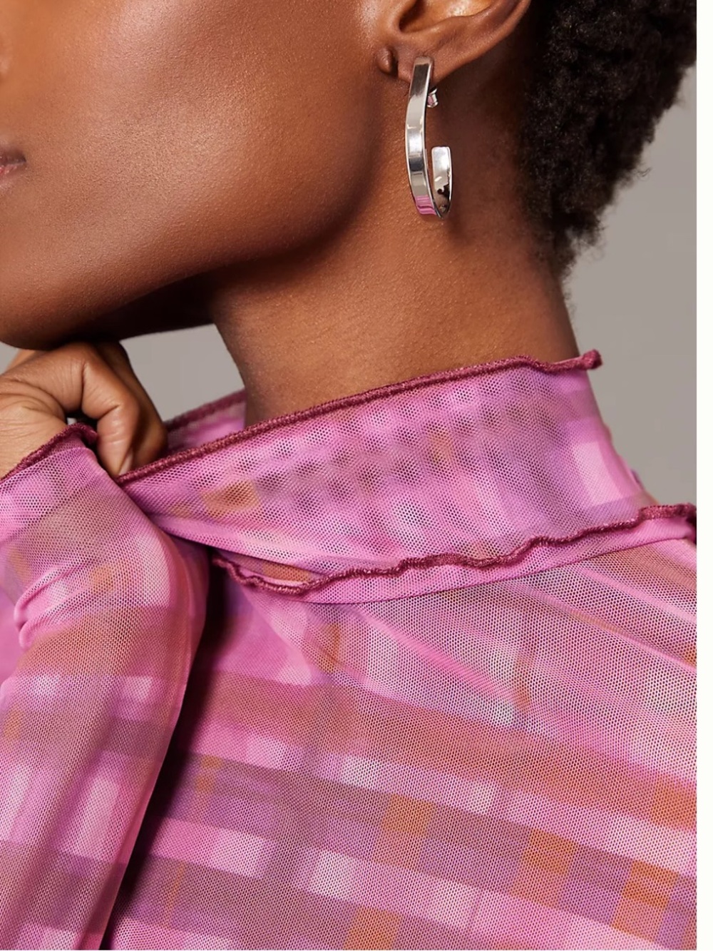 Anthropologie Pilcro Mesh Plaid Turtleneck Top - Picture 5 of 11